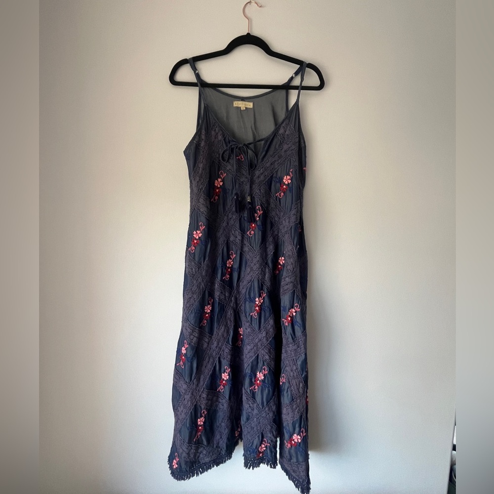 Ruby Yaya Embroidered Spaghetti Strap Tasseled Boho Maxi Dress Size Small